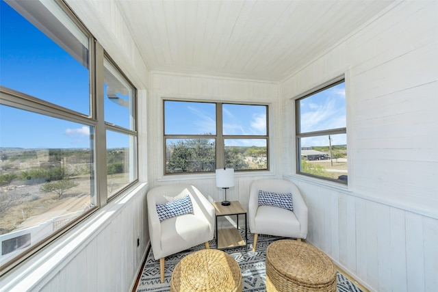 sunroom with wooden ceiling