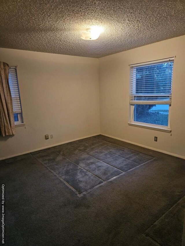 carpeted empty room with a textured ceiling