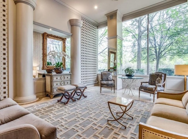 community lobby featuring ornamental molding and recessed lighting