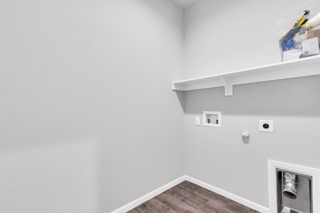 washroom featuring hookup for an electric dryer, washer hookup, hookup for a gas dryer, and wood-type flooring