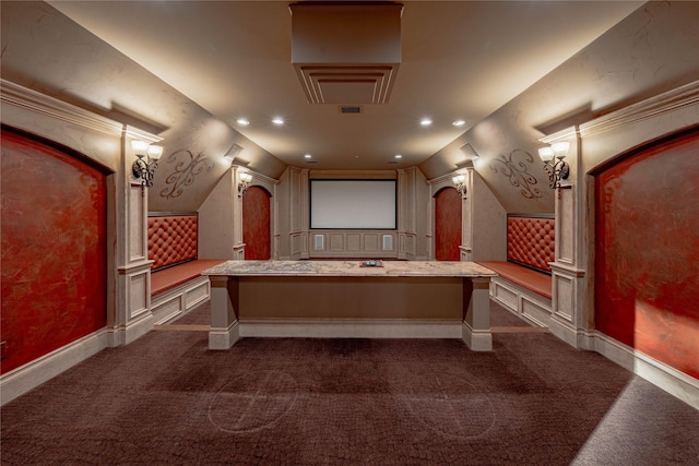 home theater room with carpet flooring