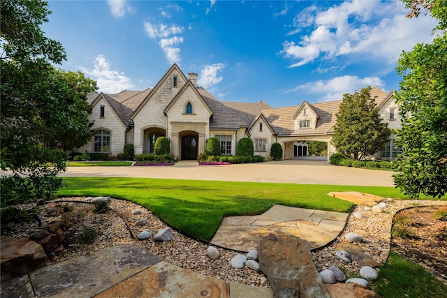 french provincial home featuring a front lawn