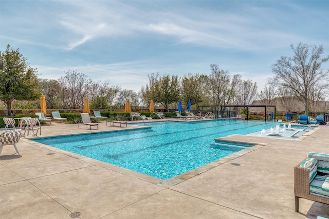 view of swimming pool featuring a patio area