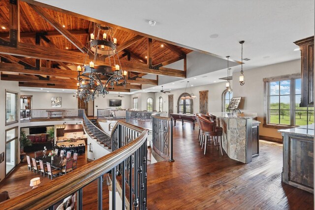 5101 Hells Gate Loop, Possum Kingdom Lake, TX 76475 - bedroom featuring wood ceiling, wood-type flooring, access to exterior, a raised ceiling, and recessed lighting