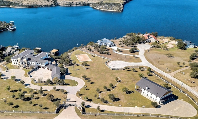 aerial view with a water view