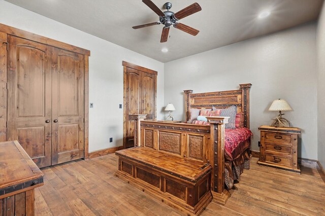 5101 Hells Gate Loop, Possum Kingdom Lake, TX 76475 - bedroom featuring light colored carpet, recessed lighting, baseboards, and a ceiling fan