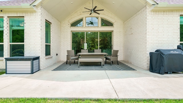 view of patio featuring grilling area and ceiling fan