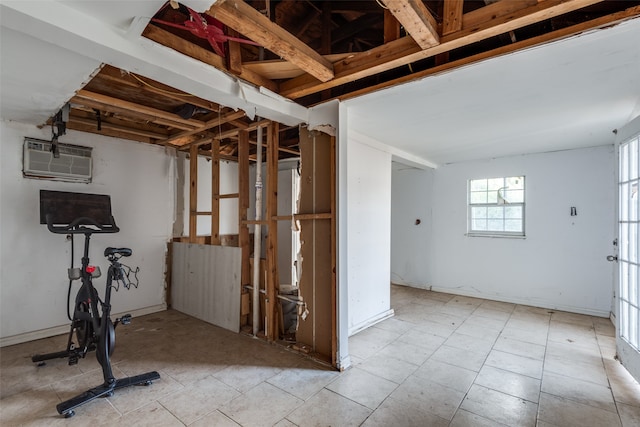 basement with an AC wall unit