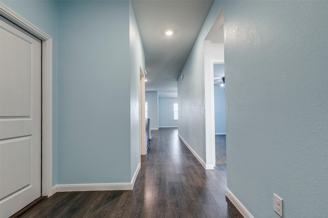 hall with dark hardwood / wood-style flooring