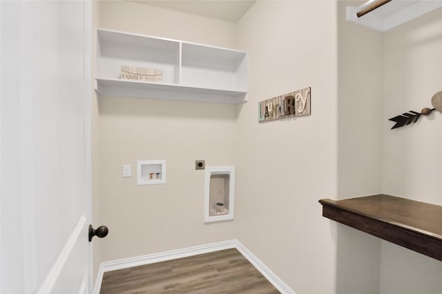 washroom featuring electric dryer hookup, wood-type flooring, and hookup for a washing machine