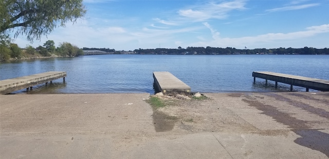 view of dock with a water view