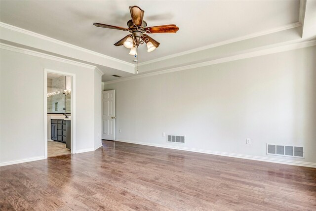 bedroom with hardwood / wood-style floors, access to outside, ceiling fan, and ornamental molding