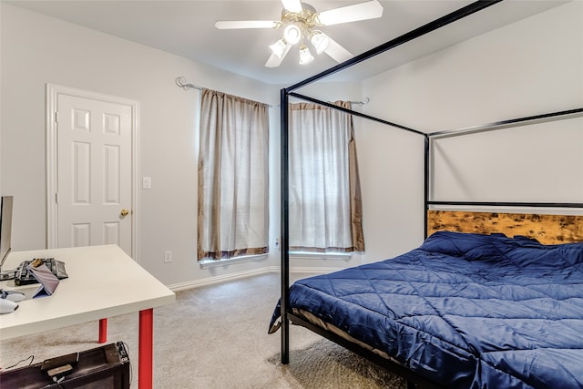 bedroom featuring carpet floors and ceiling fan