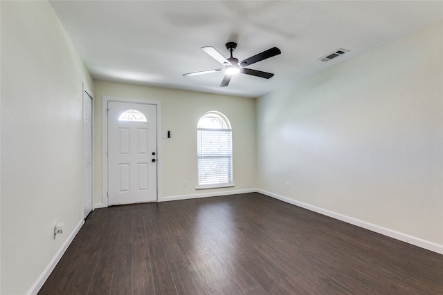 foyer featuring dark hardwood / wood-style floors and ceiling fan