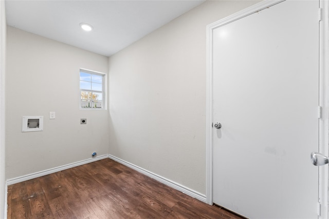 laundry area with hookup for an electric dryer, dark hardwood / wood-style flooring, and washer hookup