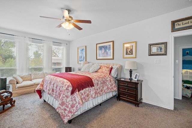 bedroom featuring ceiling fan and carpet floors