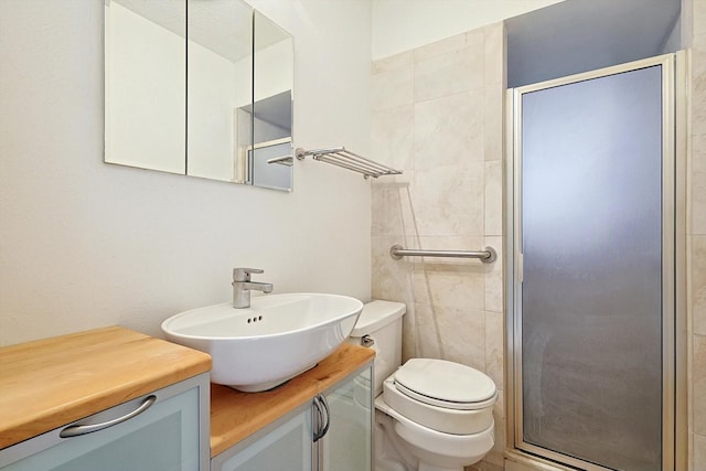 bathroom featuring toilet, sink, and walk in shower