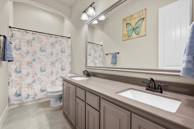 bathroom featuring tile patterned flooring, vanity, and toilet