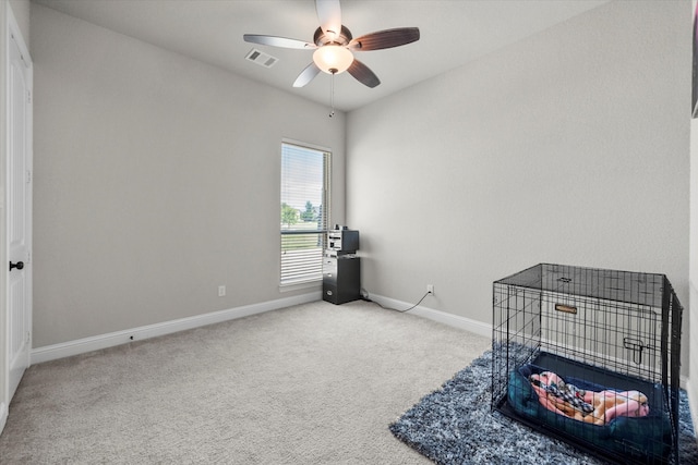 bedroom with carpet floors and ceiling fan