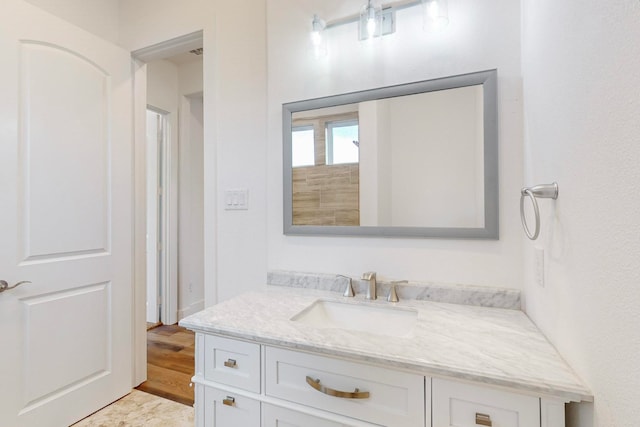 bathroom with vanity and wood-type flooring