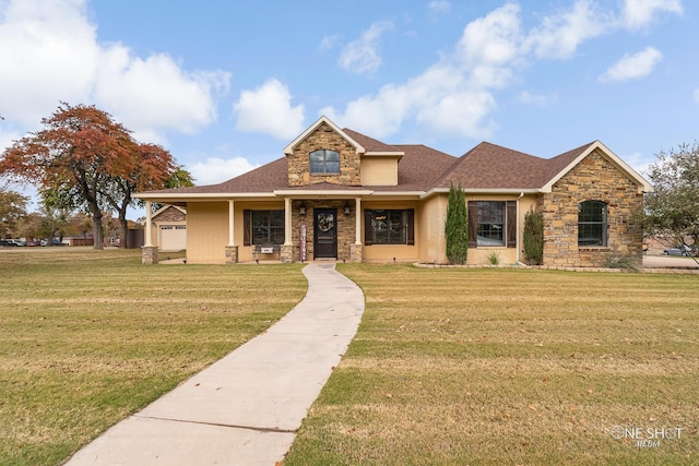 view of front facade with a garage and a front lawn