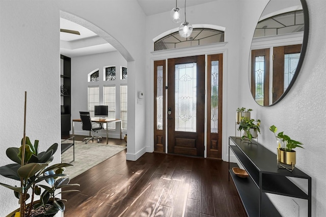 entryway with dark hardwood / wood-style flooring