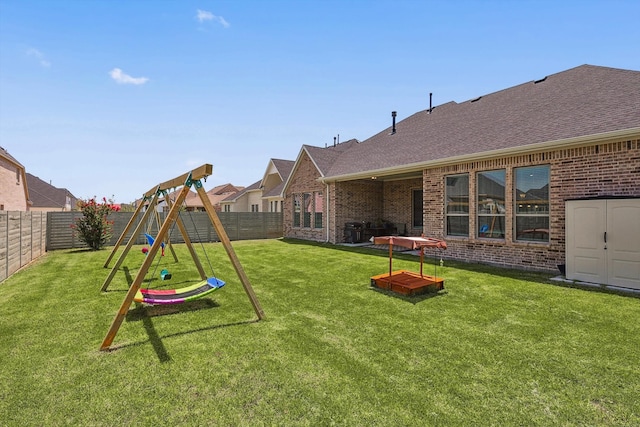 view of yard with a playground