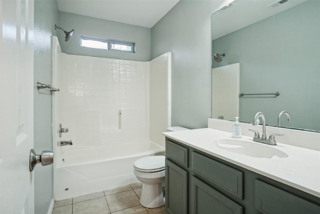 full bathroom featuring tile patterned flooring, vanity, tub / shower combination, and toilet