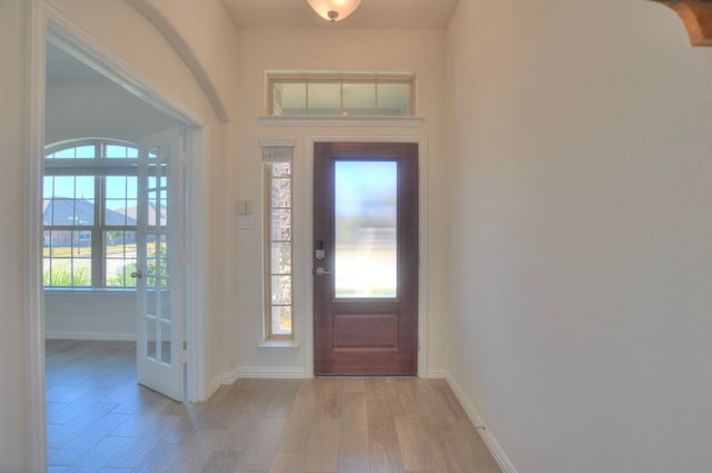 foyer entrance featuring plenty of natural light and light hardwood / wood-style floors