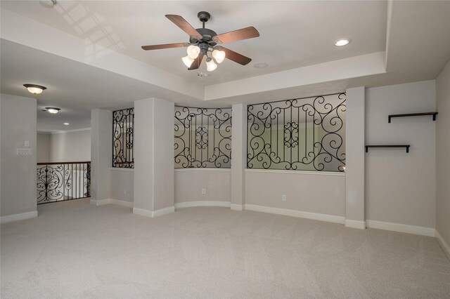 bedroom featuring ornamental molding, light carpet, and vaulted ceiling