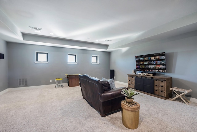 living room featuring light carpet