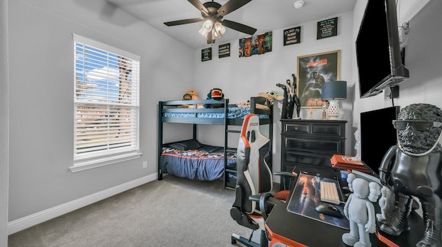 bedroom with carpet floors and ceiling fan