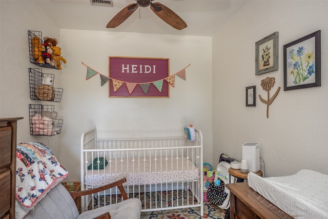 bedroom featuring ceiling fan