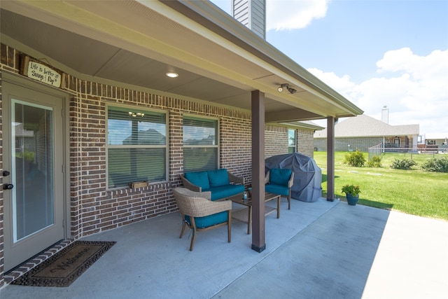 view of patio / terrace with a grill and outdoor lounge area