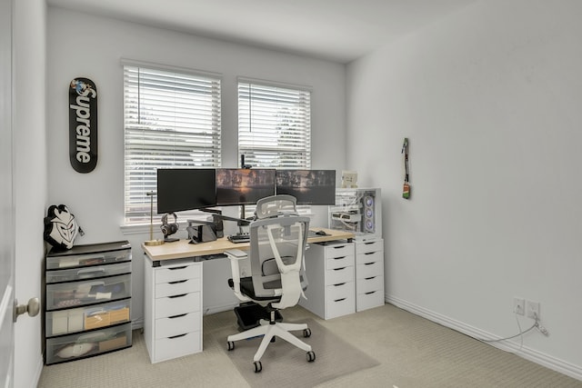 home office with light carpet