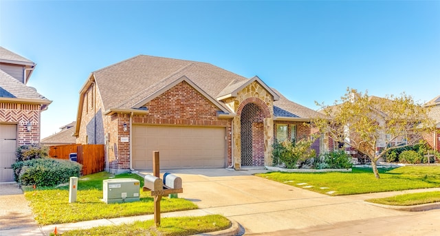 view of front facade with a garage and a front yard