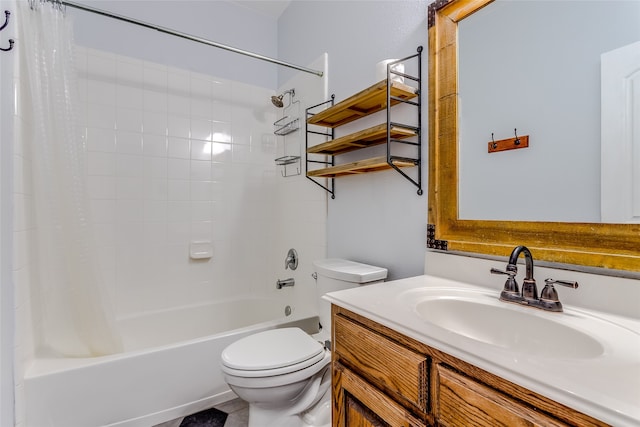 full bathroom featuring vanity, toilet, and shower / bath combo with shower curtain