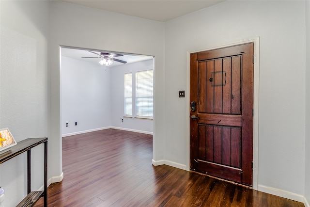 entryway featuring dark hardwood / wood-style floors and ceiling fan