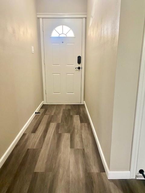 doorway featuring dark hardwood / wood-style floors