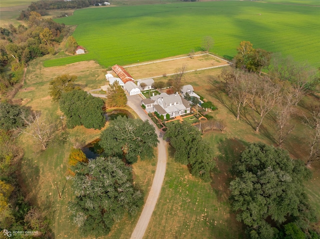 birds eye view of property featuring a rural view