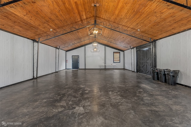 garage featuring wooden ceiling