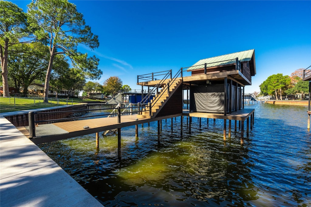 view of dock with a water view