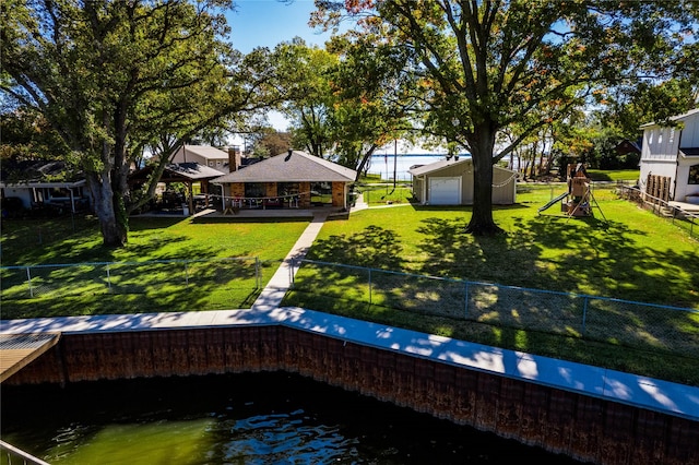 view of dock with a water view