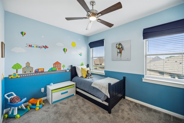 bedroom with carpet and ceiling fan