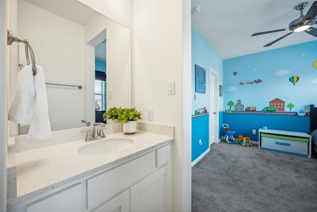 bathroom with vanity and ceiling fan