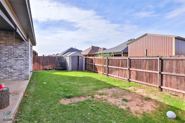 view of yard featuring a shed