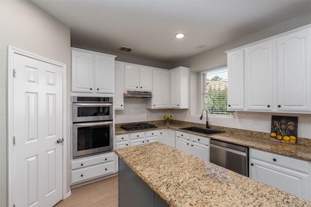 kitchen featuring sink, white cabinets, and stainless steel appliances