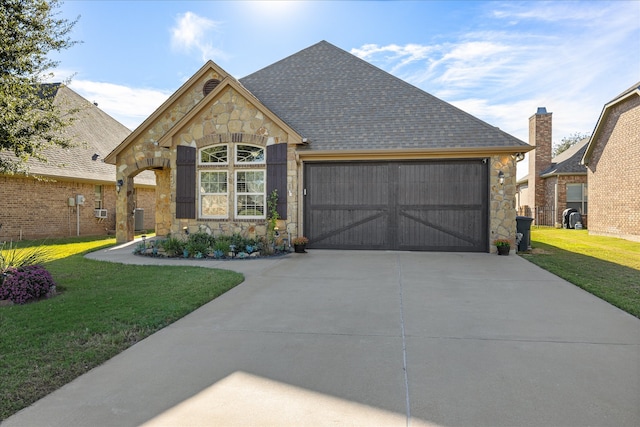 view of front of property with a garage and a front yard