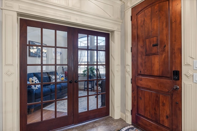 entryway featuring french doors