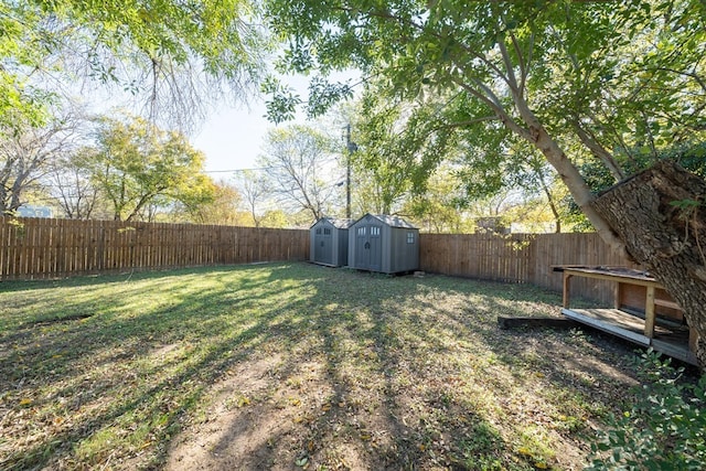 view of yard with a storage shed